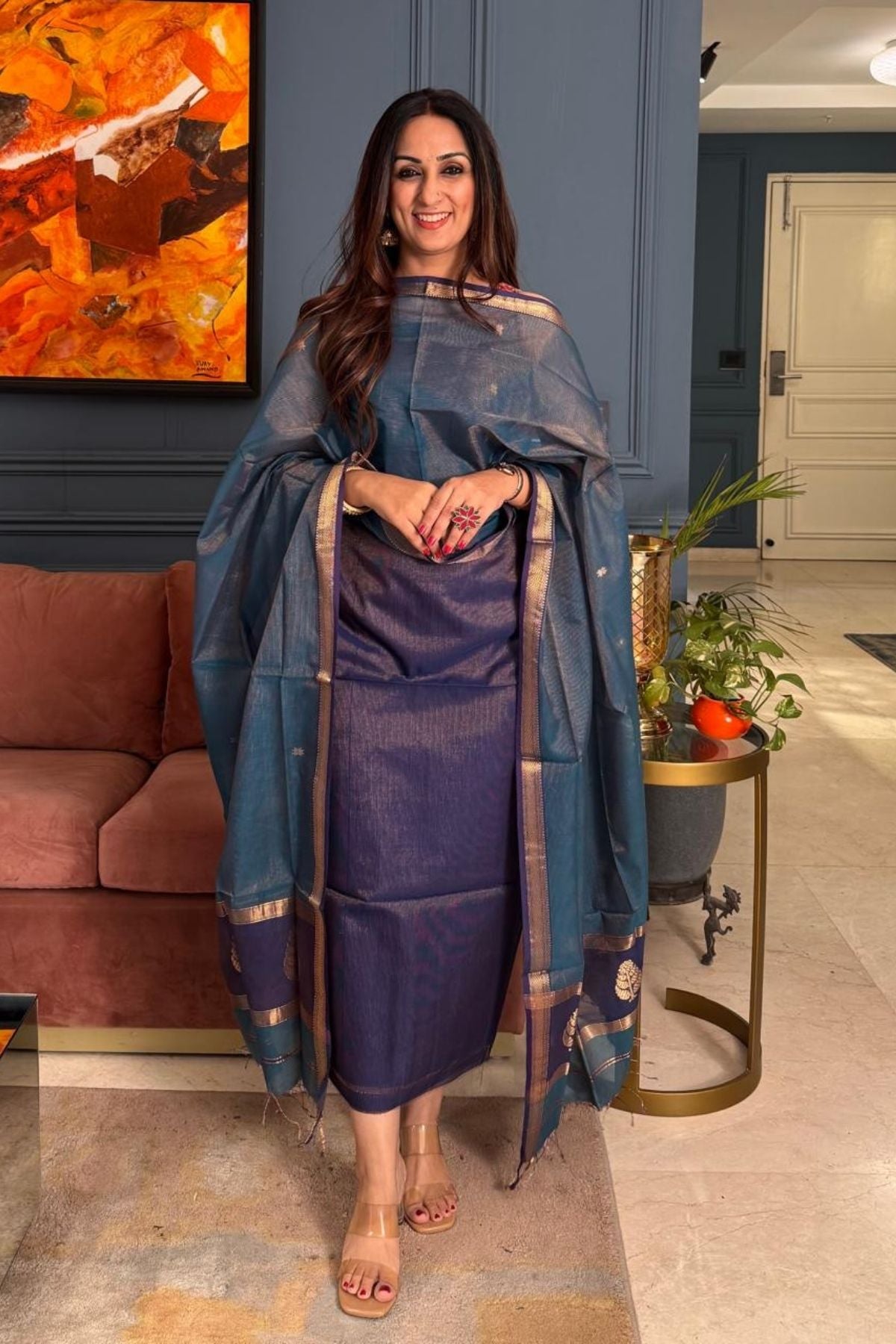 Handloom tissue Maheshwari silk kurta dupatta set